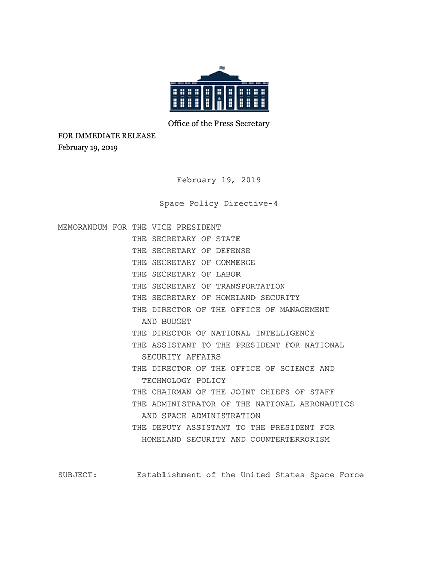 Space Policy Directive 4 document